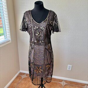 Vijiv Vintage Inspired 1920 Deco Beaded Sequin Performance/Flapper Dress Size XL